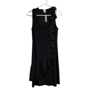 New Cache‎ Sleeveless Diagonal Ruffle Shift Black Dress Sz 4 Stretchy Sleeveless